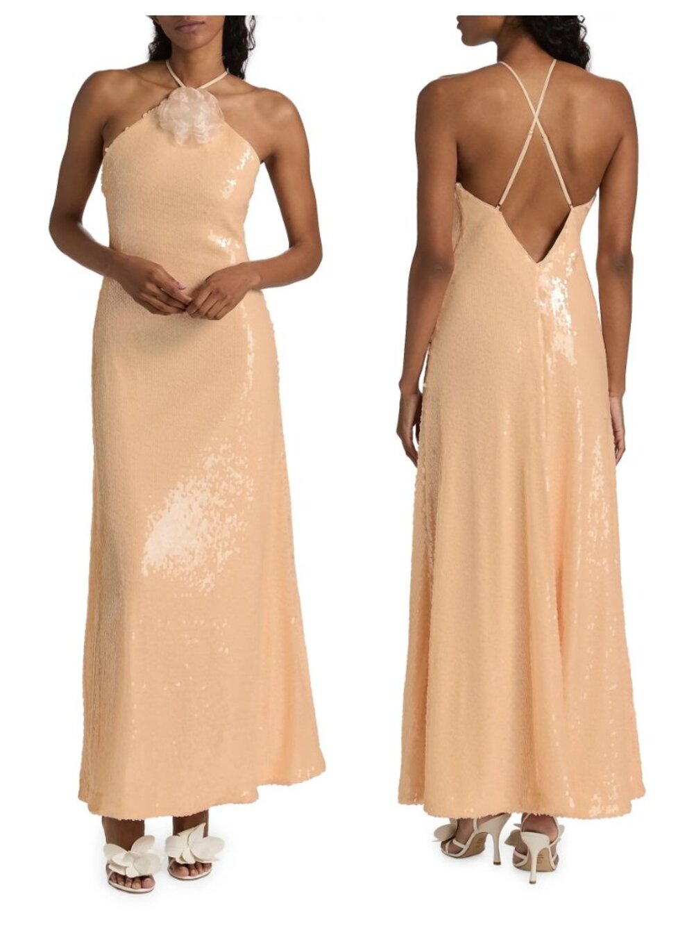 Toccin Monica Sequined Halter Gown in Prosecco